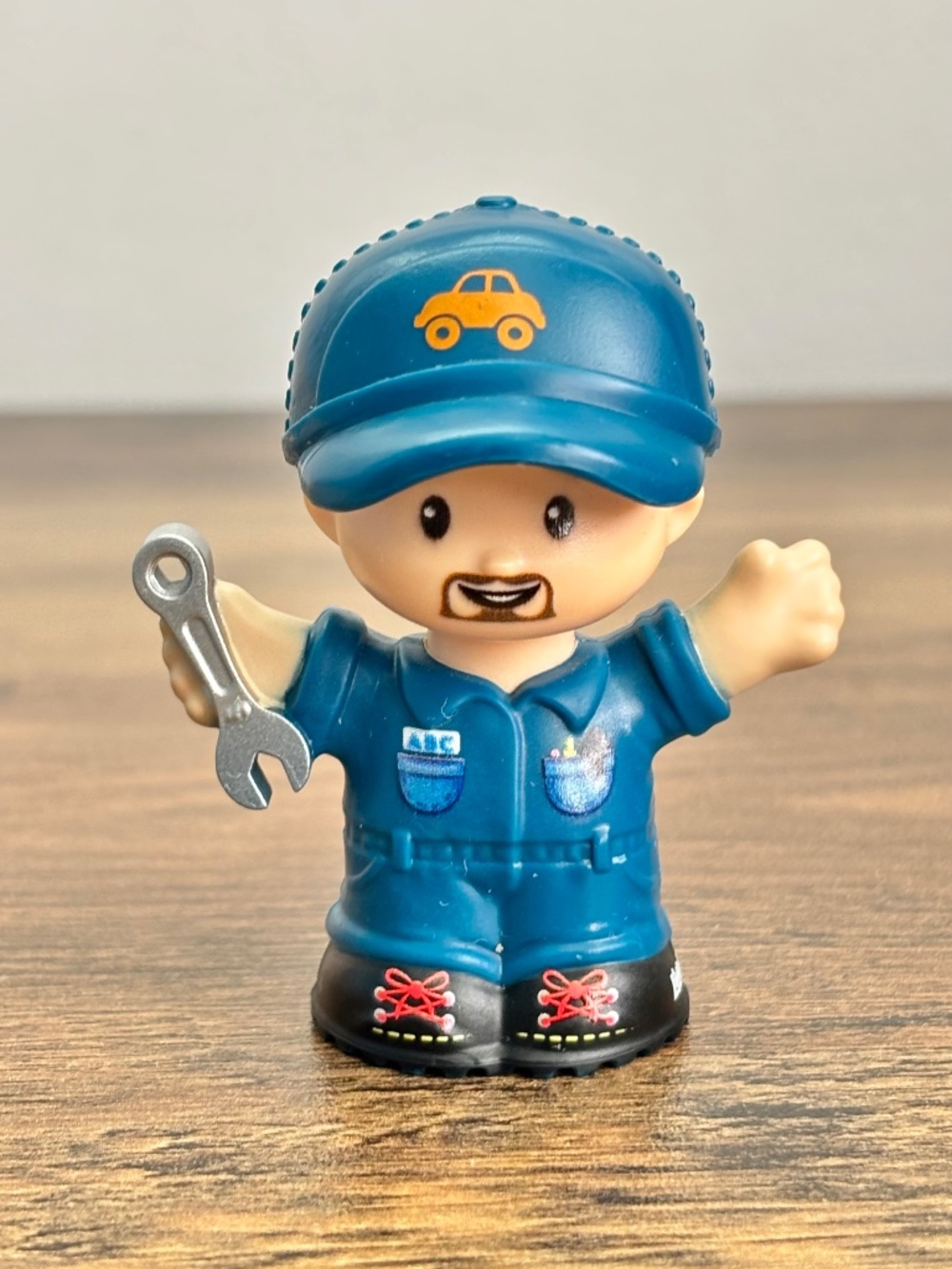 Fisher Price Little People Auto Mechanic Car Blue Hat Wrench Goatee Man Helper